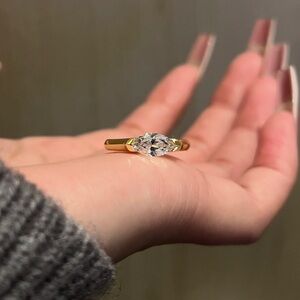 Gold Marquise-Cut Solitaire Ring with Clear Stone